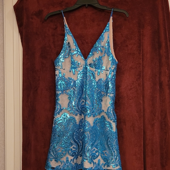 Free People Night Shimmers Ocean Blue Sequin Mini-Dress New With Tag - Picture 7 of 16